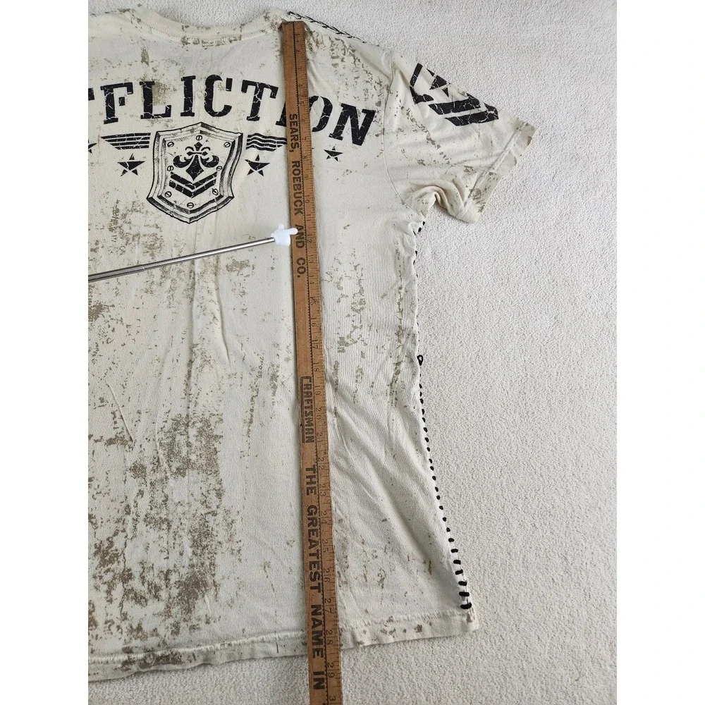 Mens Tan Short Sleeve Affliction Shirt Size Large Y2K Streetwear Grunge Skater - Picture 8 of 8